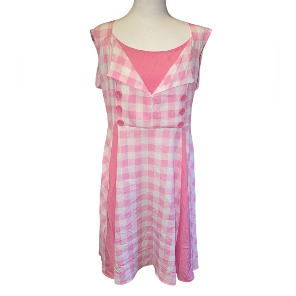 Vintage Inspired Pink and White Gingham Dress Sz L